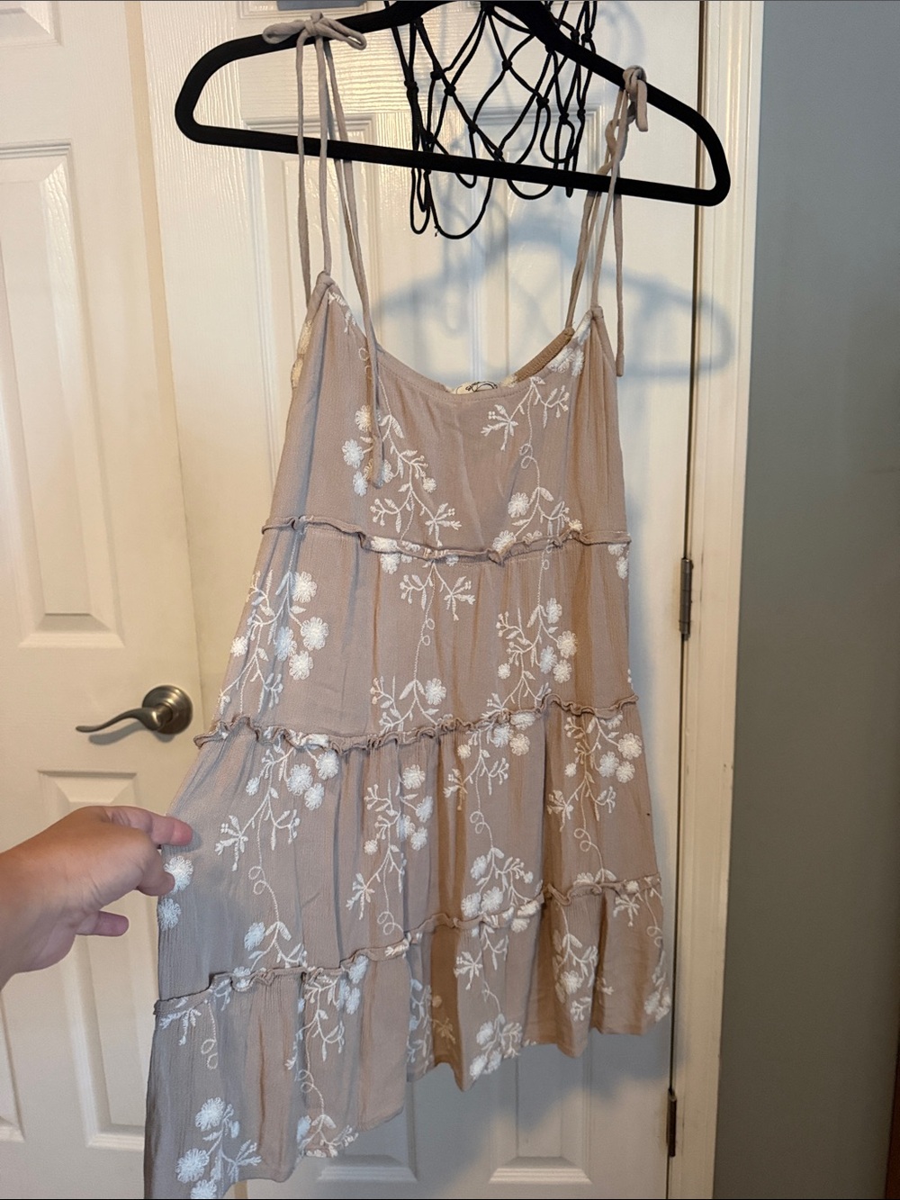 Speechless Beige Slip Dress with White Floral Embroidery